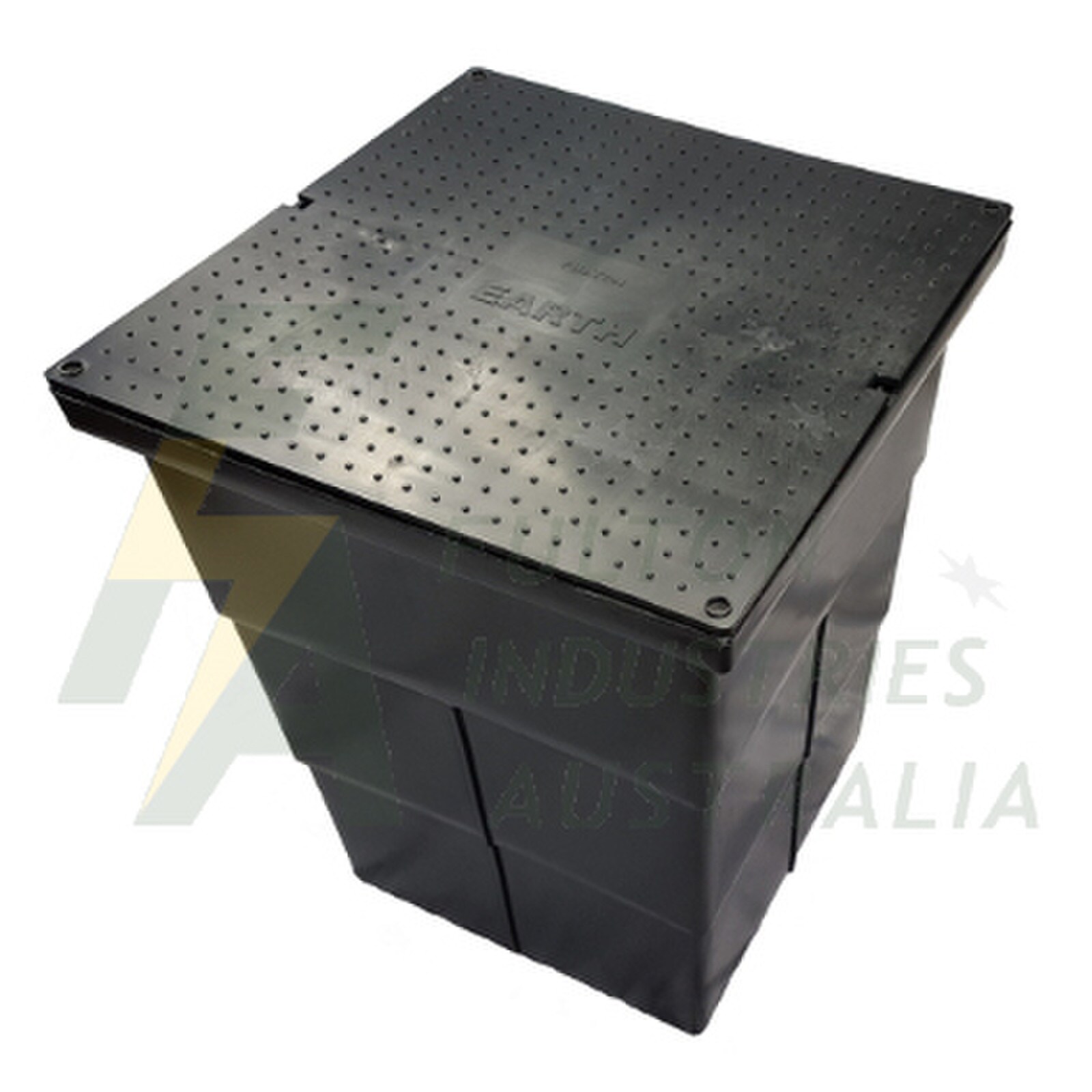 Black poly earth rod inspection pit with poly lid "EARTH" 300 x 300 x 300mm